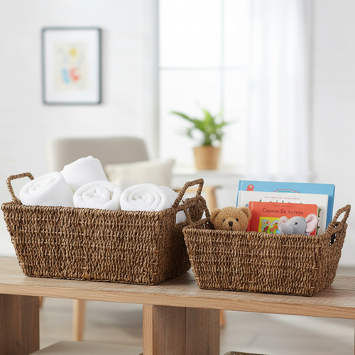 Rectangular Shelf Basket, 2-Piece Set, Abaca Collection 