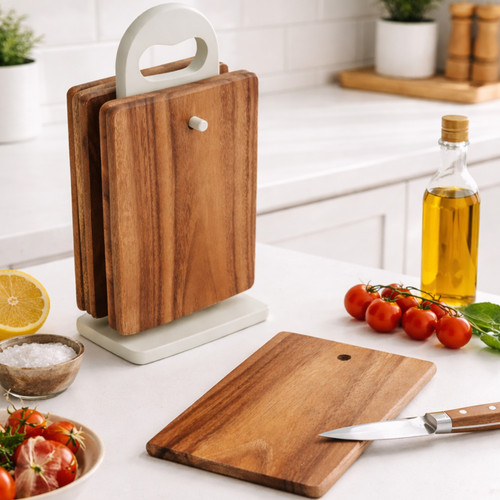 Individual Rectangular Serving Trays, 7-Piece Set, Acacia Wood, 9" x 6"