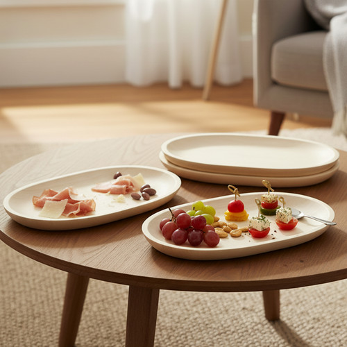 Oval Serving Tray / Platter, 4-Piece Set, Rubberwood, 6" x 10"