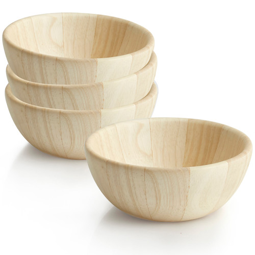 Salad / Serving Individual Bowls, 4-Piece Set, Whitewashed Rubberwood, 6 1/2" x 2 1/2", Provencal Collection