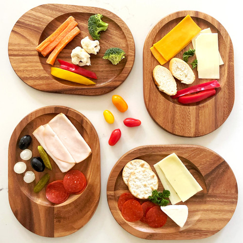 Individual Serving Platters, 4-Piece Set, Acacia Wood, 10" x 7" 