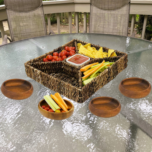 5 Piece Square Chip & Dip with 4 Serving Bowls Set