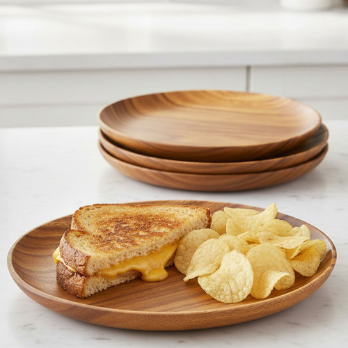 Round Plate, 4-Piece Set, Acacia Wood,  11" x 1/2" Round Plate, 4-Piece Set, Acacia Wood,  11" x 1/2"