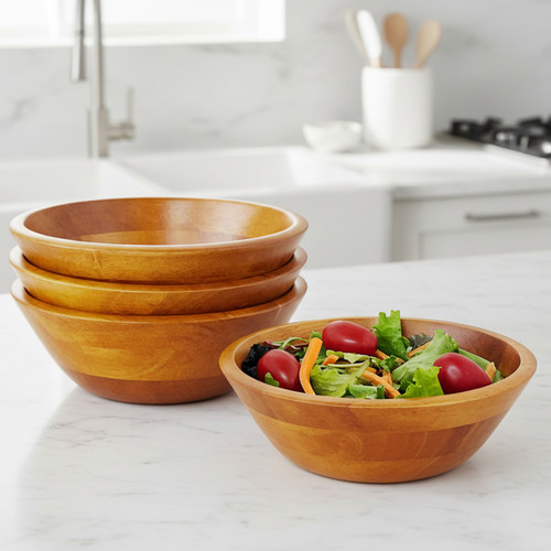 Salad / Serving Individual Bowls, 4-Piece Set, Stained Rubberwood, 7" x 2 1/2", Andaman Sea Collection
