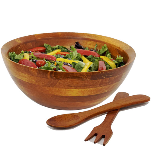 Salad / Serving Bowl, 3-Piece Set, Stained Rubberwood,  10" Bowl + Servers, Chiang Mai Collection