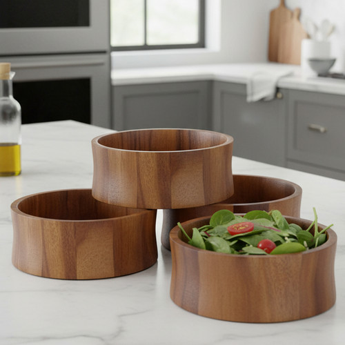 Salad / Serving Individual Bowl, 4 Piece Set, Acacia Wood, 6 1/2" x 2 1/2", Bali Collection