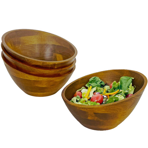 Salad / Serving Individual Bowls, 4-Piece Set, Stained Rubberwood, 7" x 3 1/4", Singapore Collection