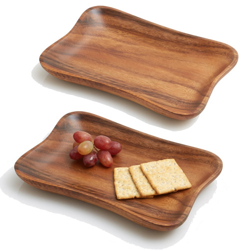 Pinched Serving Tray, 2-Piece Set, Acacia Wood,       9 1/2" x 6" 