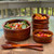 Salad / Serving Bowl, 7-Piece Set, Stained Rubberwood, 10" Bowl + 4 Individual Bowls + Servers, Penang Collection