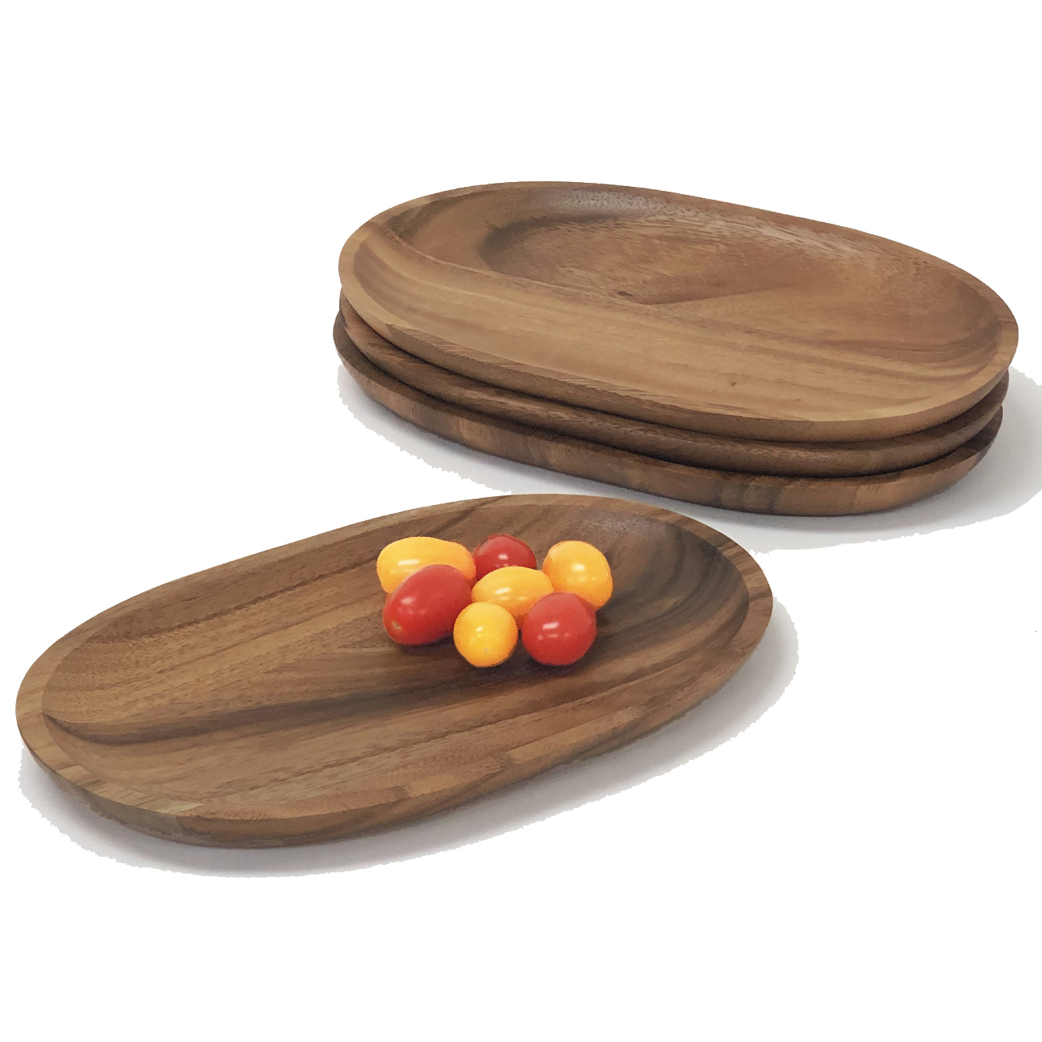 Oval Serving Tray / Platter, 4-Piece Set, Acacia Wood, 6" x 10"