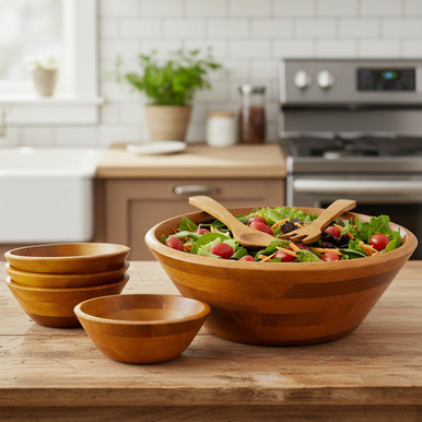 7 Piece Wood Salad Bowl Set | Woodard & Charles