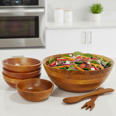 7 Piece Wood Salad Bowl Set | Woodard & Charles