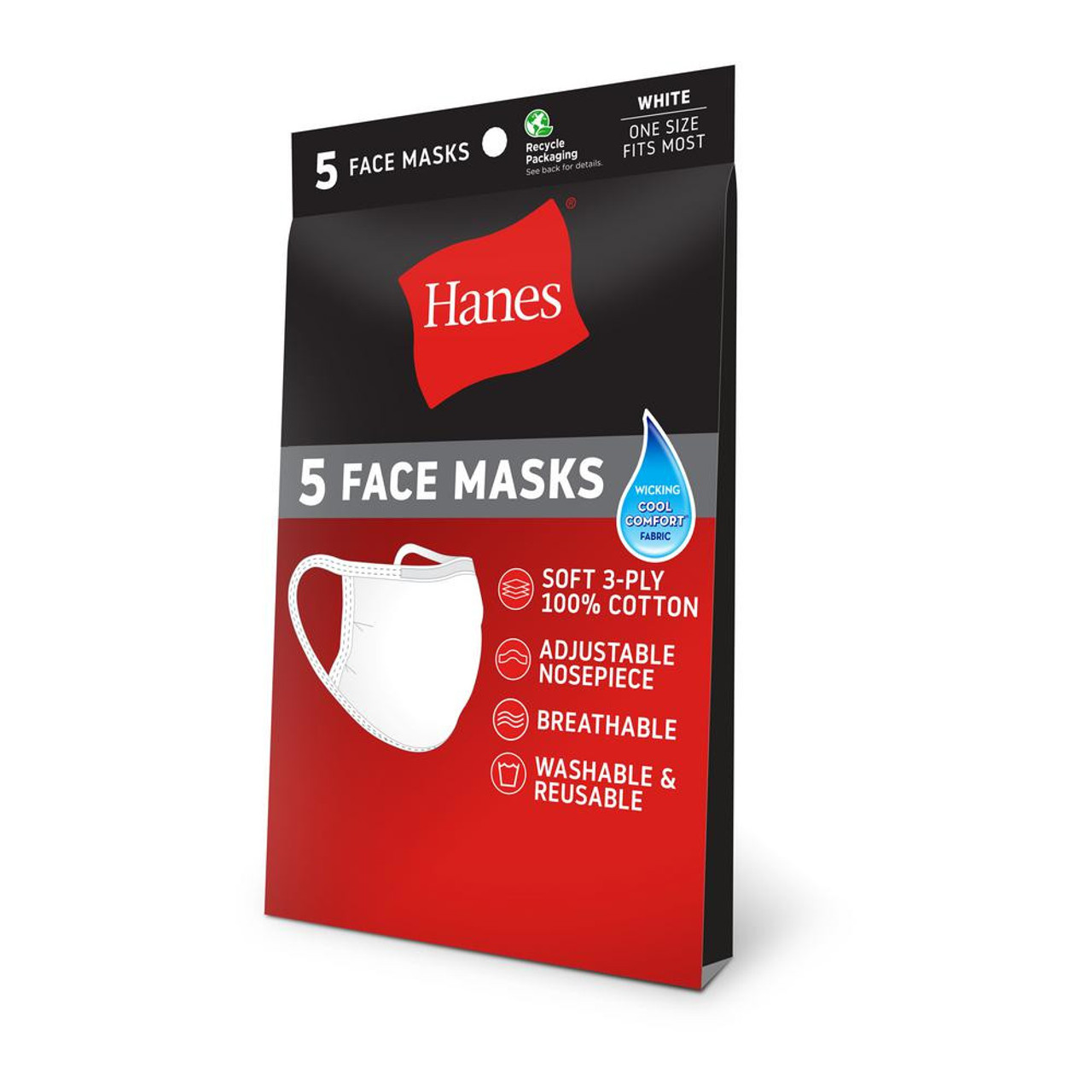 Hanes 100% Cotton 5-pack Face Mask - White