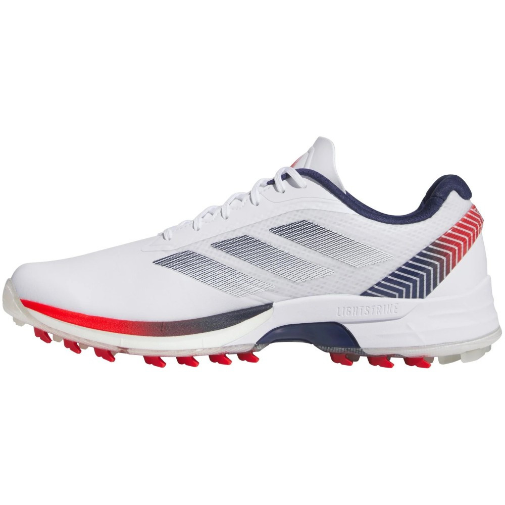 シューズ(男性用)  adizero ZG JQ7726 Adidas Men's Adizero ZG Golf Shoes - Cloud White/Dark Blue/Red