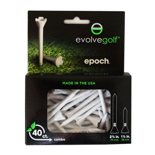 Evolve Golf Epoch Tees - 3 1/4" (30) & 1 1/2" (10) - 40 Count Combo