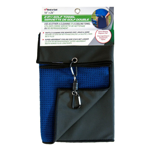 Jef World of Golf Waffle Cooling 2 in 1 Towel 16" x 24" - Navy