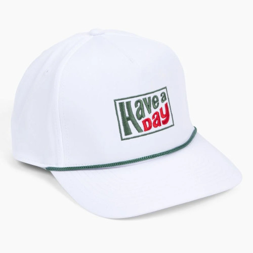 Breezy Have A Day Retro Rope Snapback Hat - White / Green / Red