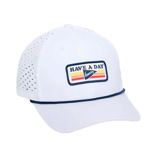 Breezy Have A Day Perforated Vintage Patch Snapback Hat - White
