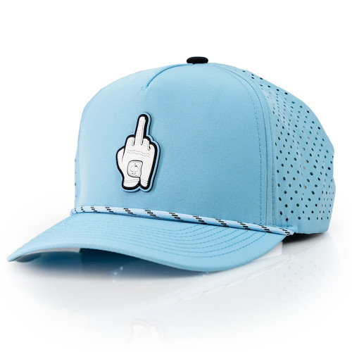 Pins & Aces Middle Finger Perforated Rope Snapback Hat - Baby Blue