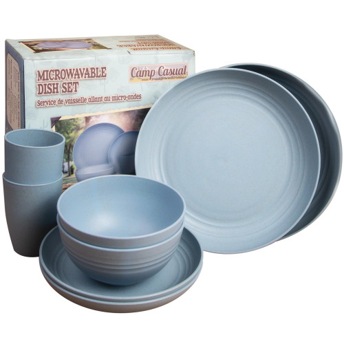 Camp Casual Camping Plates Cups and Bowls Set - 8-pc Wheat Straw Dinnerware Sets - 2 Bowls, 2 Cups, 2 Small & 2 Large Indoor/Outdoor RV Dishes - BPA Free, Dishwasher & Microwave Safe (Boho Blue)