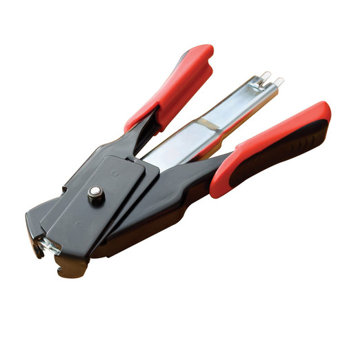 LEM Products Spring-Loaded Hog Ring Pliers, 100 Galvanized Steel Rings, Red and Black