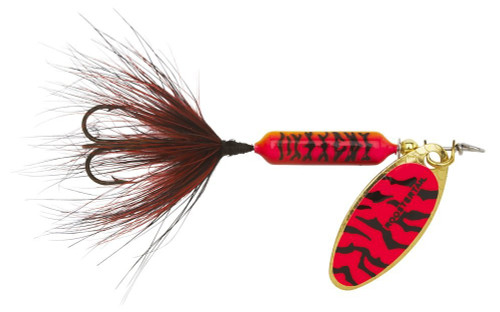 Yakima Bait Wordens 206-FRBT Rooster Tail in-Line Spinner, 2", 1/16 oz, Fluorescent Red Black Tiger