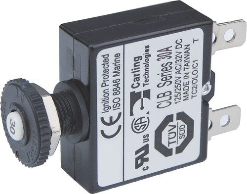 Blue Sea 7059 30A Marine Push Button Thermal with Quick Connect Terminals