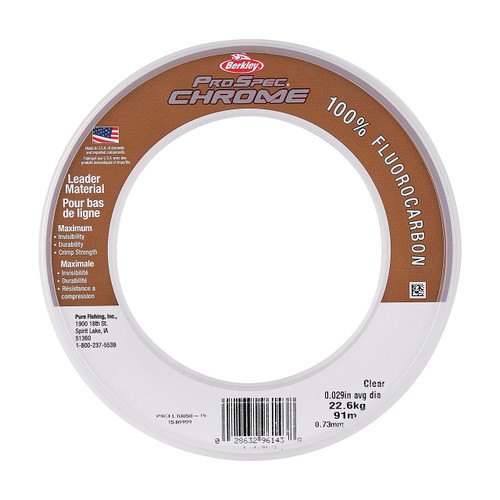 Berkley ProSpec® Chrome 100% Fluoro Leader, Clear, 12lb | 5.4kg, 25yd | 22m Fishing Line, Suitable for Saltwater Environments