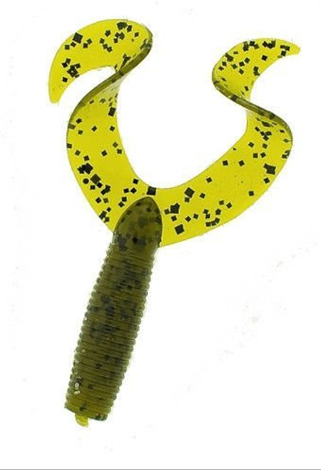 Twin Tail Money Grubber Curltal Grub, 4", Green Pumpkin Pepper, 20/Pack