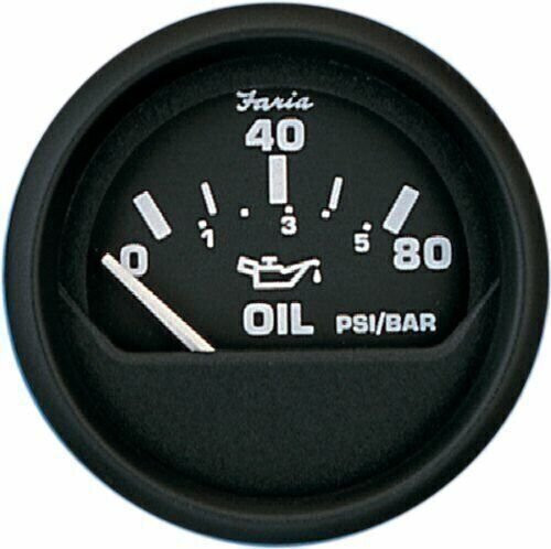 Faria Euro Oil Pressure Gauge 80 PSI 2" Black Dial w/Bold White Graphics F12803