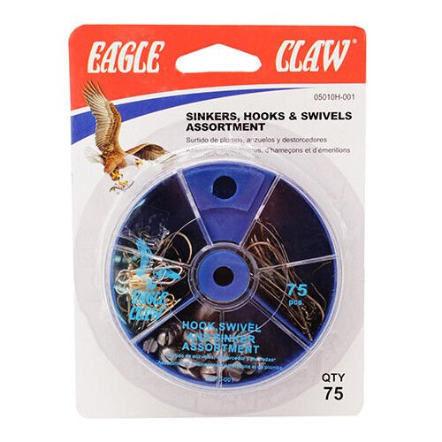 Eagle Claw Hook Swivel Assortment w/Plastic Tackle Dispenser 75/Piece 05010H-001