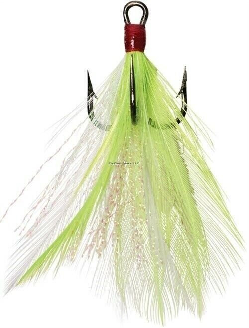 Eagle Claw LDT6CHW Lazer Sharp Dressed Treble Hook, Chartreuse & White, Sz 6, 2