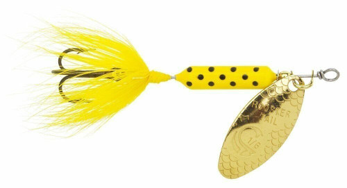 Yakima Bait Wordens Rooster Tail InLine Spinner 1/8 Oz Yellow Dalmation 208-YLDA