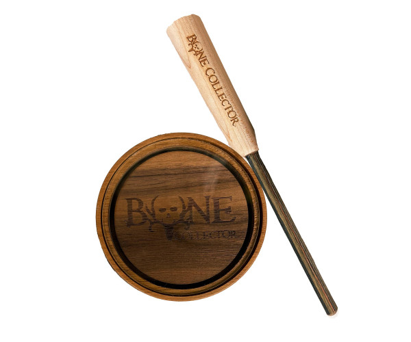 Bone Collector Double Walnut - Wow Series Pot Call - Premium Wood-On-Wood Construction, Glass Surface, 2-Piece Diamondwood Striker - Proudly Made in The USA - Ideal for Convincing Raspy Yelps Bone Collector Double Walnut - Wow Series Pot Call - Premium Wood-On-Wood Construction, Glass Surface, 2-Piece Diamondwood Striker - Proudly Made in The USA - Ideal for Convincing Raspy Yelps