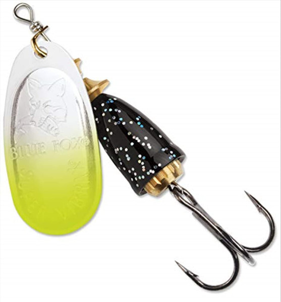 Blue Fox Classic Vibrax Spinner, 7/16-Ounce, Chartreuse Tipped Silver Flake