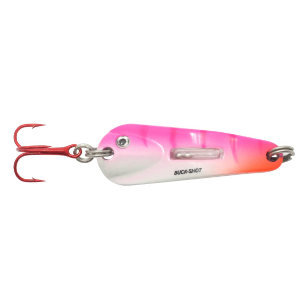 Northland Tackle Buck-Shot Ice Fishing Flutter Spoon, UV Pink Tiger, 1/8 Oz, 1/Cd