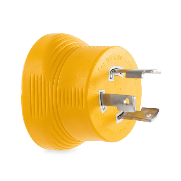 Camco Power Grip Camper/RV Generator Adapter | Features a Heavy-Duty 30 Amp Locking Male and Female Connection | Rated for 125 Volts / 3750 Watts (55333), Yellow