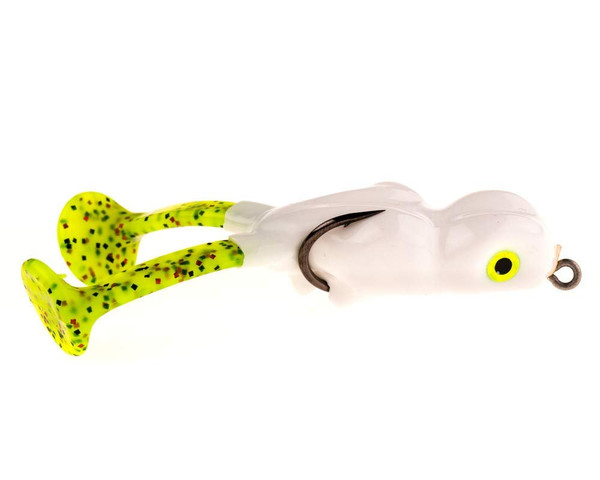 Scum Frog Bigfoot Topwater Bass Fishing Paddle Foot Hollow Body Frog Lure with Weedless Hooks, Little Bigfoot (5/16 Ounce), White G