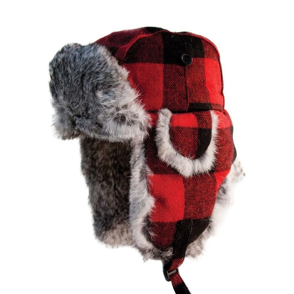 Eskimo Alaskan Fur Hat, Buffalo Plaid, Large