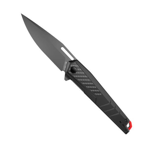 Real Avid RAV-5 EDC Knife | Folding Knife 3.4" Drop Point Blade, 8Cr13MoV Steel, Pocket Knife w/ Aluminum + CF Handle Titanium Finish Liner Lock Type