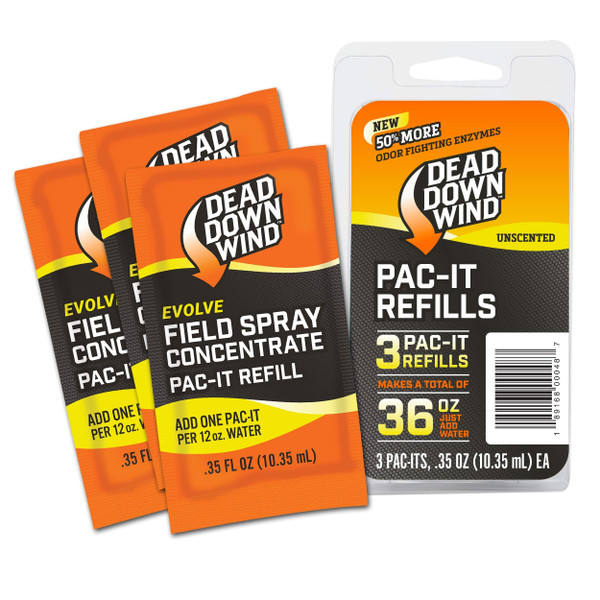 Dead Down Wind Evolve Field Spray Refills – Odor Fighting Hunting Scent Control Spray Packet – Unscented Spray Refill - Easy to Use for Hunting Gear & Clothing (0.35 oz, 3 Pack)