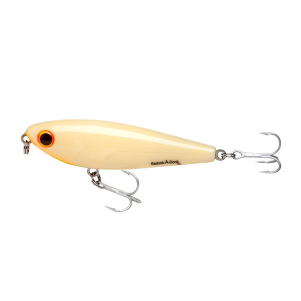 BOMBER Lures Badonk-A-Donk High Pitch Saltwater Grade, (4-Inch) - Bone/Orange Throat, (BSWDTH4349)