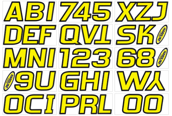 Hardline Products Series 700 Factory Matched 3-Inch Boat & PWC Registration Number Kit - Yellow/Black - YEBLK700