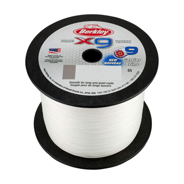 Berkley x9 Braid Superline, Crystal, 40lb test | 59 lbC | 27.0kg, 2188yd | 2000m Fishing Line, Suitable for Freshwater and Saltwater Environments