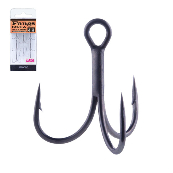 BKK FANGS-62 Treble Hook | #6 | 8-Pack | 2X | Saltwater Ultra-Antirust Coating | Needle Point | O’Shaughnessy bend