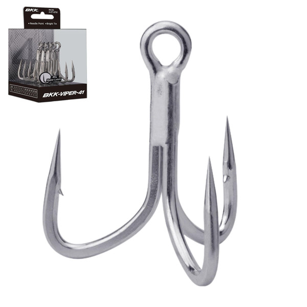 BKK VIPER-41 Treble Hook | #1 | 7-Pack | 4X | Saltwater Corrosion Resistant Bright Tin Coating | Hand Ground Point | Heavy Duty Lure Hook, Popping, Stickbaits