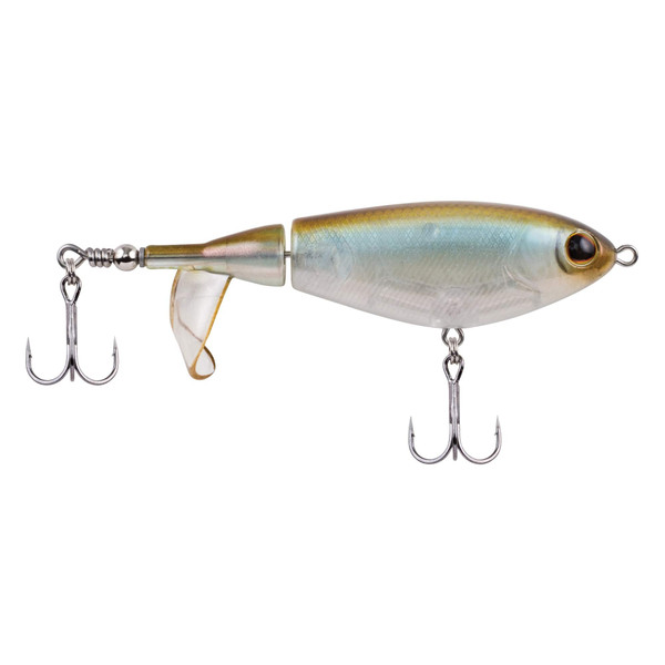 Berkley Choppo Topwater Fishing Lure, Perfect Ghost, Size 105, Cupped Propeller Tail for Balance of Sound and Spray, Equipped with Sharp Fusion19™ Hook