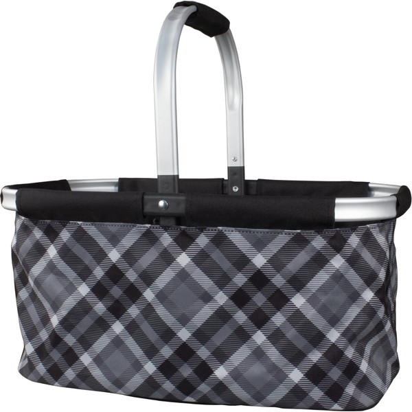 Picnic Basket for Camping - Collapsable Picnic Basket for Picnics, Grocery, & Festivals - Sturdy Food Picnic Basket with Zipper Pocket & Built-In Clip - 16” x 17” Grey Plaid Picnic Basket, Camp Casual