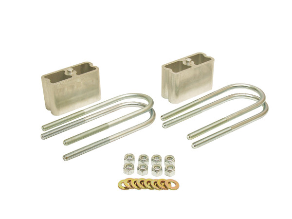 Belltech Leaf Spring Block Kit, 3 in Lowering, Hardware/U-Bolts, Aluminum, Natural, 2-1/2 or 3 in Wide Leaf Springs, Kit