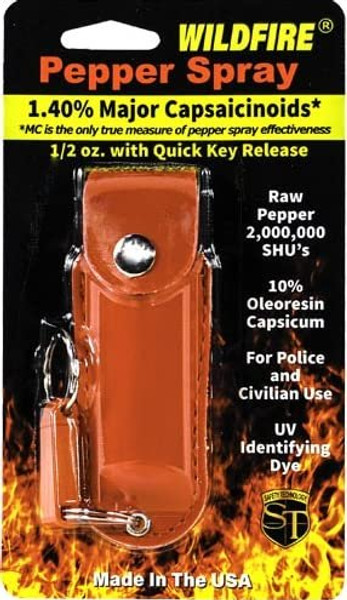 Wildfire 1.4% Mc 1/2 Oz Pepper Spray Leatherette Holster And Quick Release Keychain Red